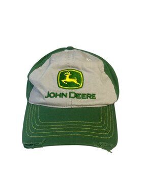 John Deere Adjustable Baseball Hat Embroidered Logo OS Green White
